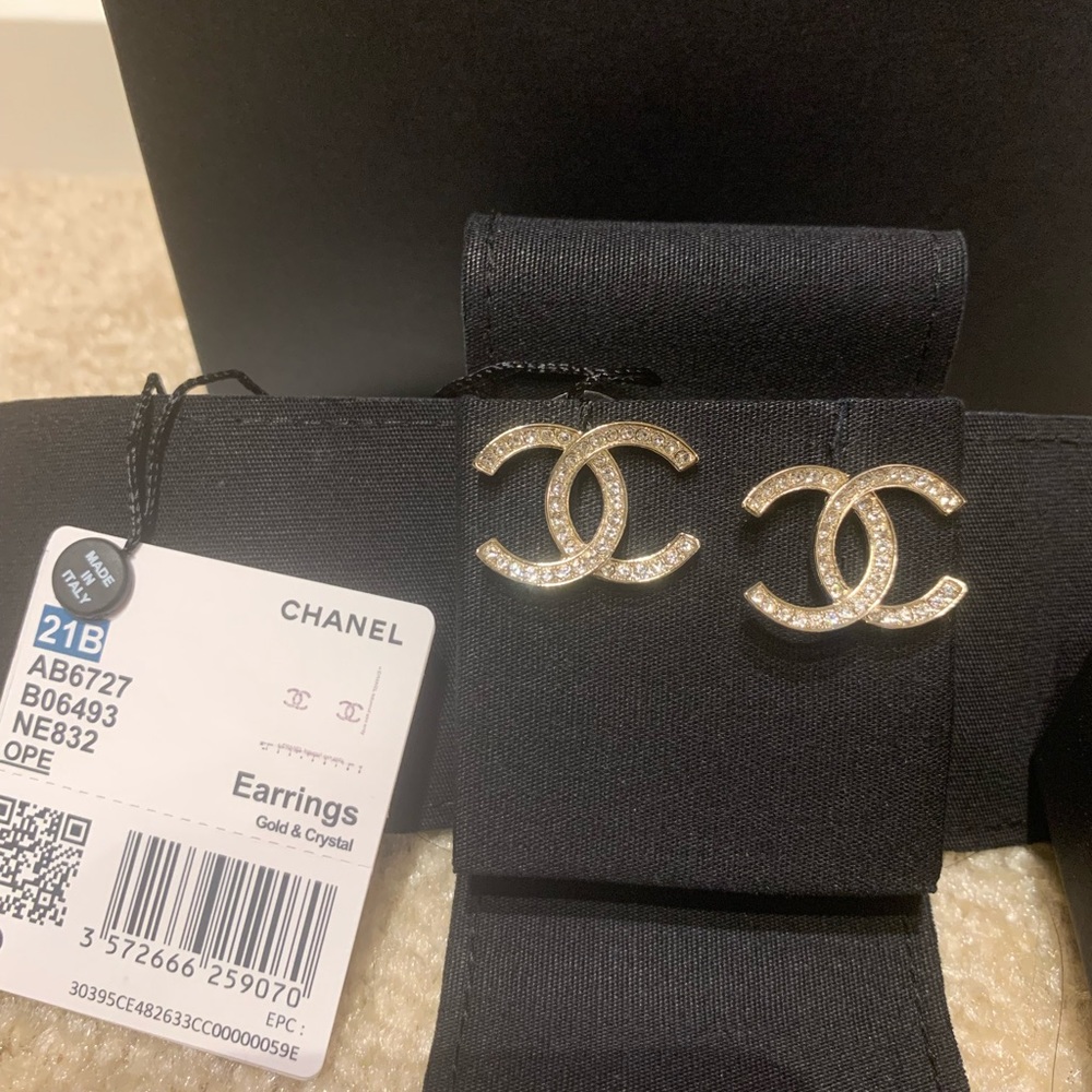 Authentic Chanel Gold Crystal cc earrings
